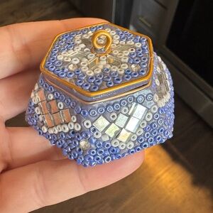Vintage Lakh Enamel Trinket Blue Box Detailed Sparkle Made in India